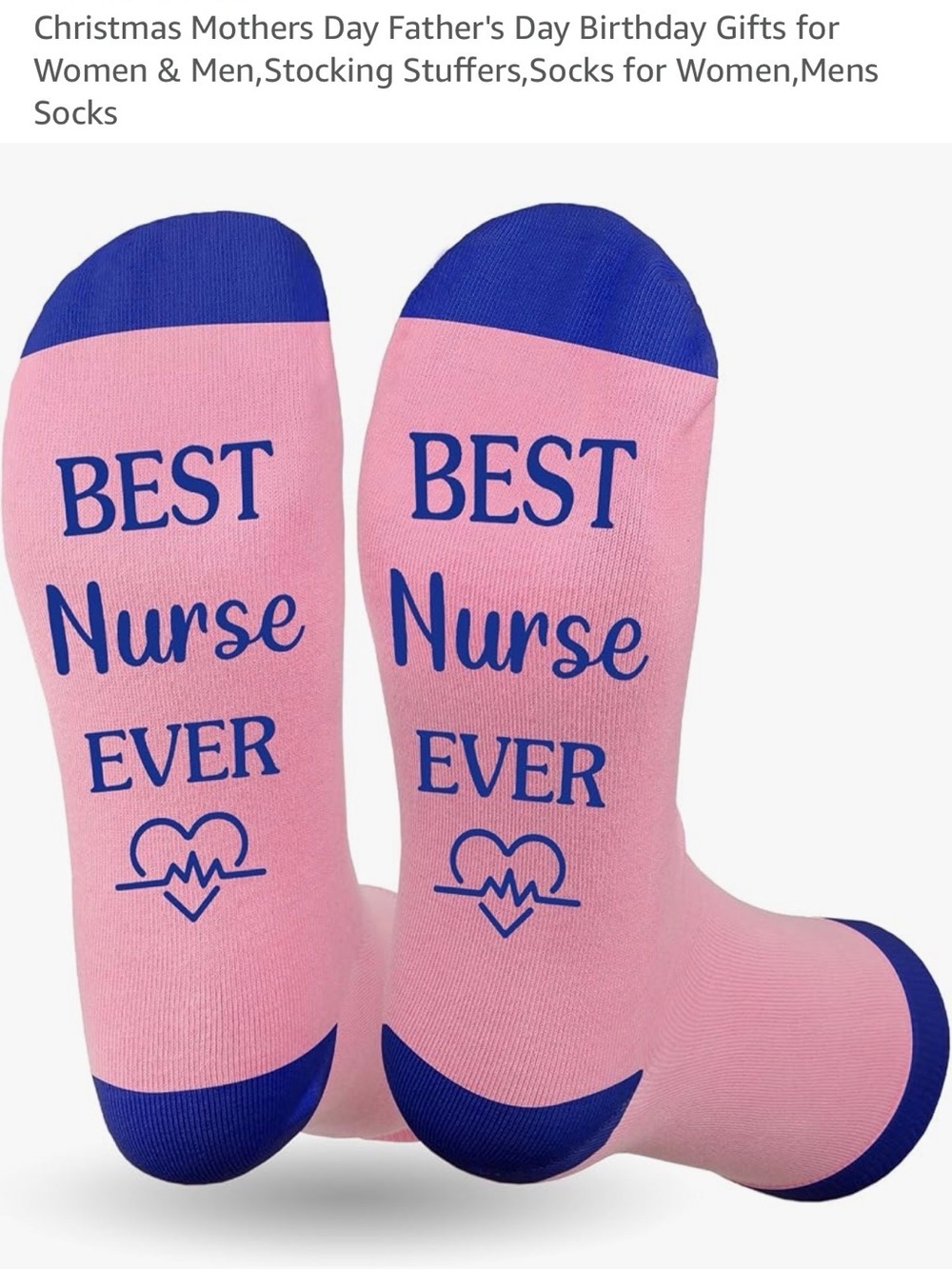 NWT- Best Nurse Ever Pink & Navy Crew Socks - Perfect Gift - Picture 2 of 4